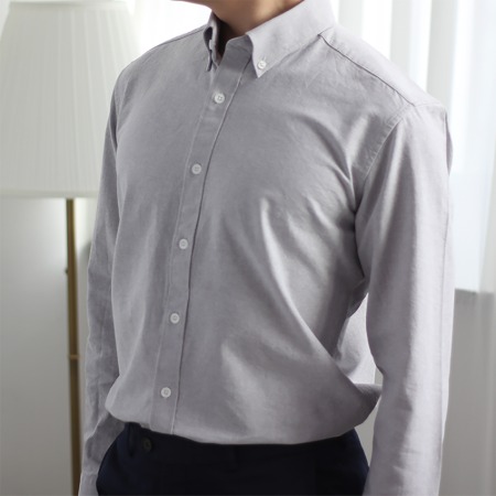캐주얼 무지 면 100% 남자 옥스포드 버튼다운 와이셔츠